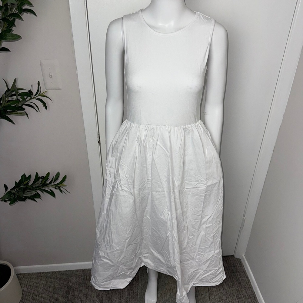 Commense White Sleeveless Midi Dress A-Line Summer Dress Pockets Size M - Picture 6 of 12
